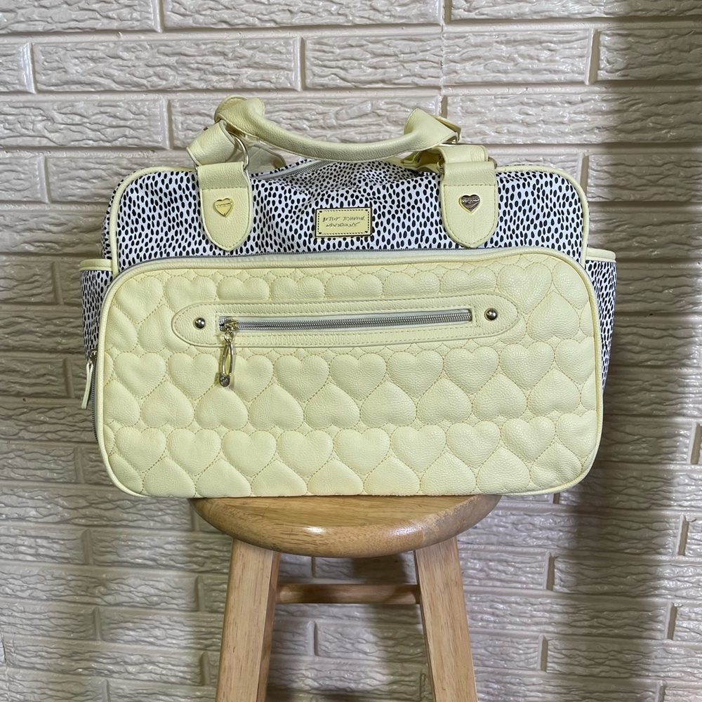 Betsey Johnson Yellow/Black Heart Quilted Weekender Diaper Bag